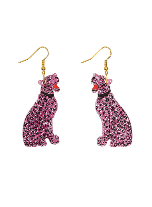 Tatty Devine pink glitter leopard earrings