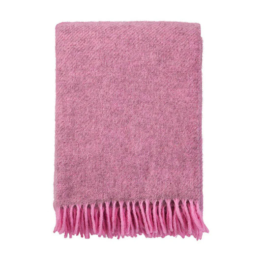 Klippan brushed Gotland and lambswool throw in pink with fringed ends