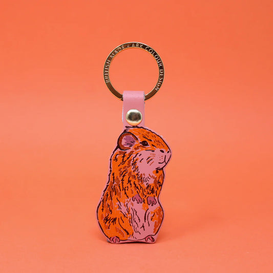 Ark pale pink guinea pig leather key ring with a gold ring