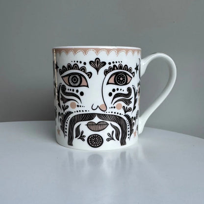 Other side of the Moustache mug with a different patterned face