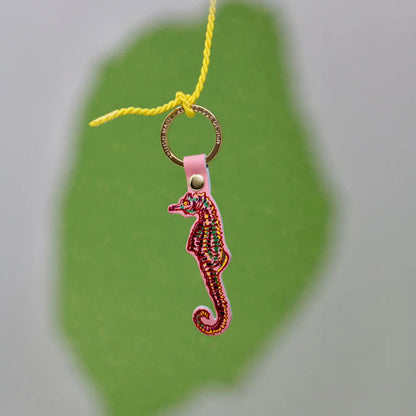 Ark hot pink seahorse leather key ring