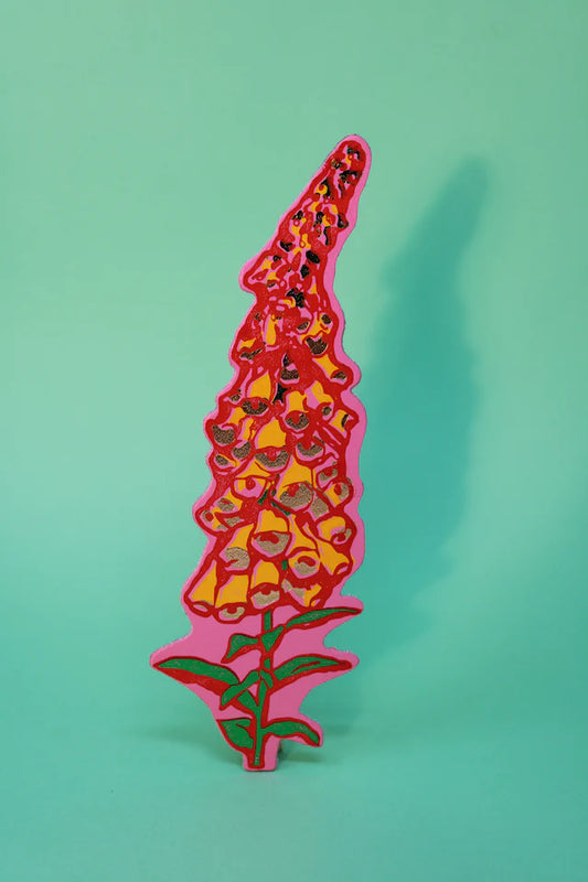 Ark 'A good weed' bookmark: a pink and red foxglove shape on green