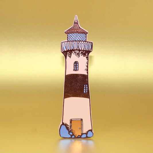 Ark peach lighthouse bookmark against a gold background