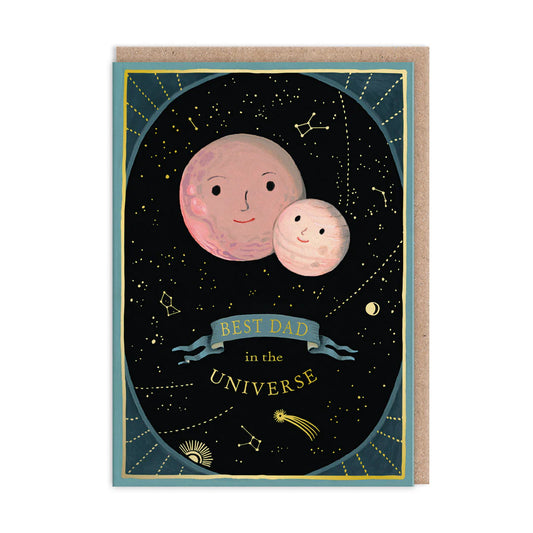 Ohh Deer card: two smiling planets in space, with 'Best Dad in the universe'