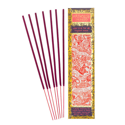 Arthouse Unlimited Love is in the Air incense sticks beside their pink box