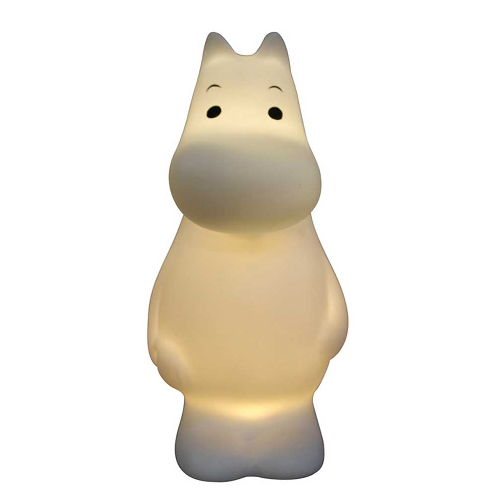 Small white Moomintroll LED lamp glowing