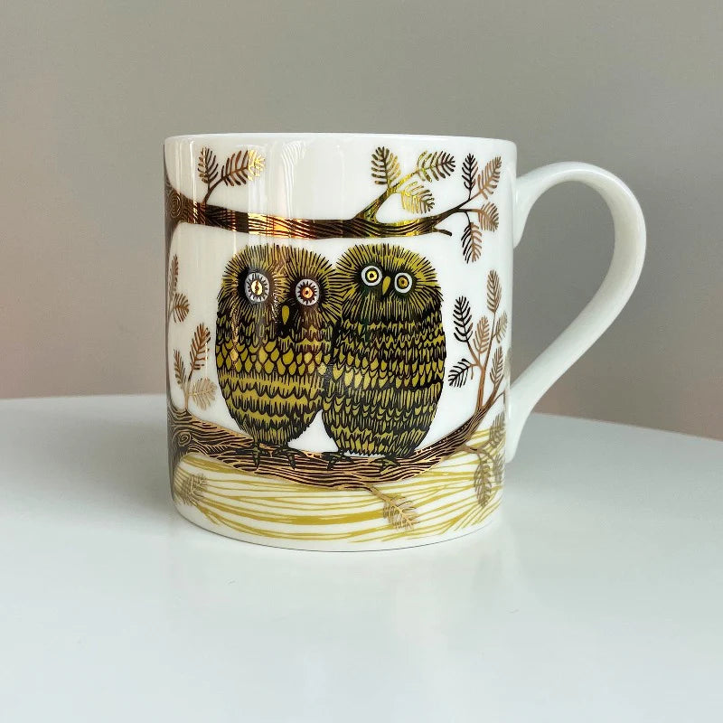 Lush Designs Baby Owls mug: two owls on a branch