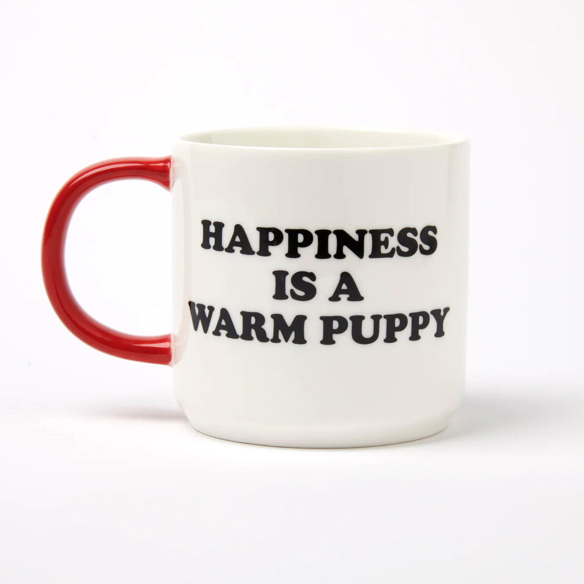 Other side of the mug reading 'Happiness is a warm puppy'