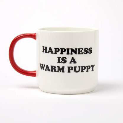 Other side of the mug reading 'Happiness is a warm puppy'