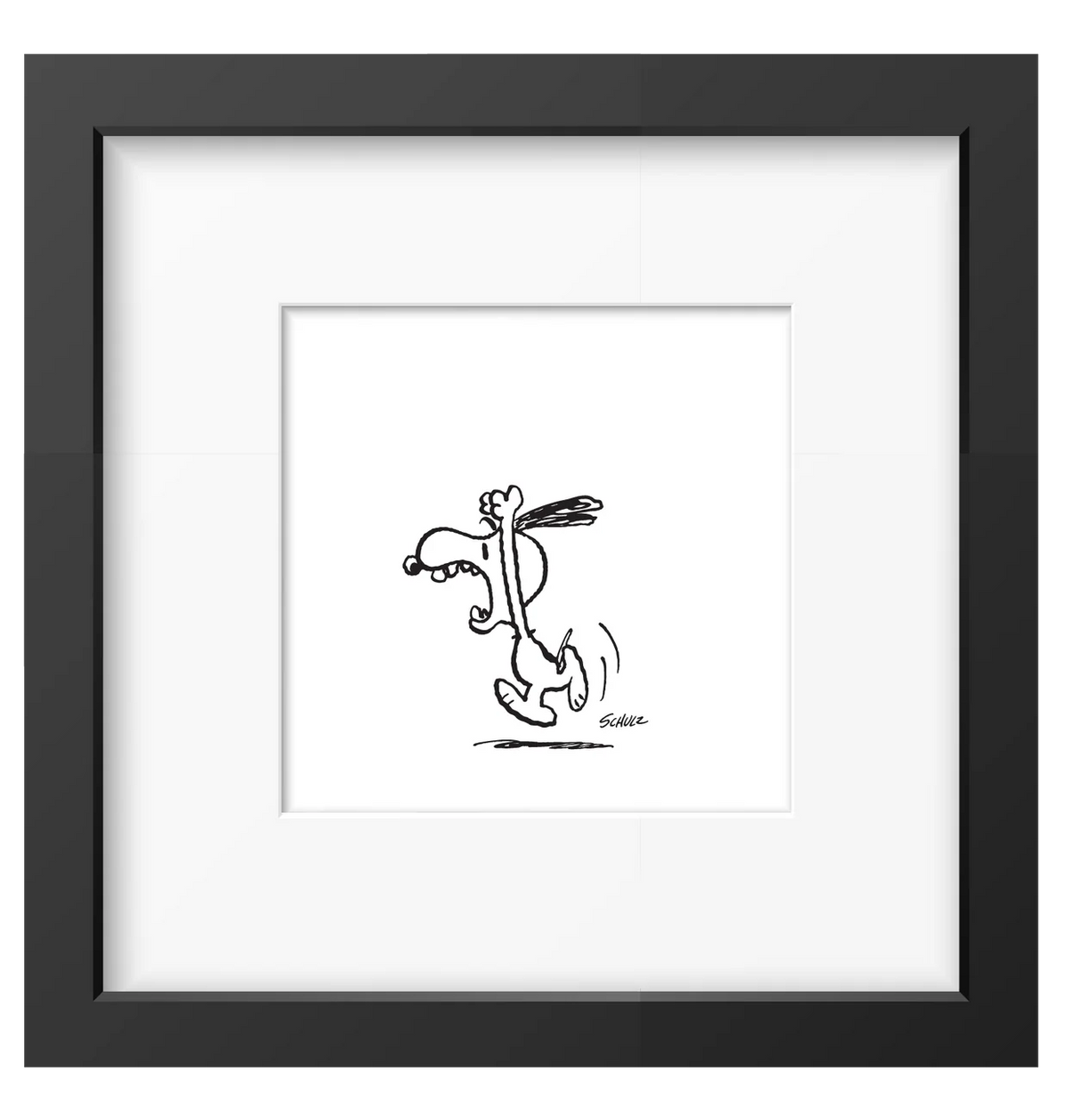 Framed Peanuts print of Snoopy dancing