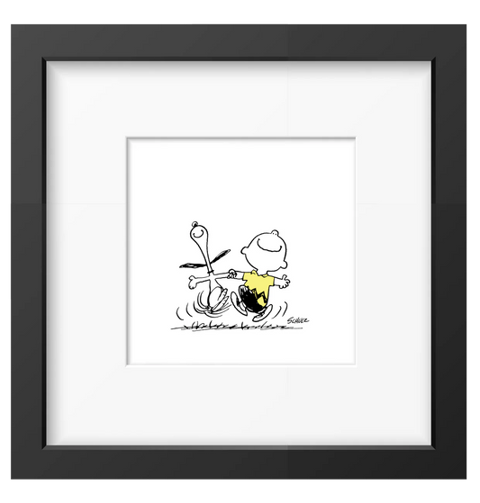 Peanuts framed print: Snoopy and Charlie Brown dancing, in a black frame