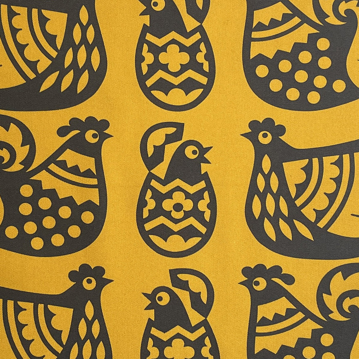 Close-up of the chicken tea towel pattern