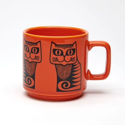 Magpie x Hornsea orange mug with two black stylised cats