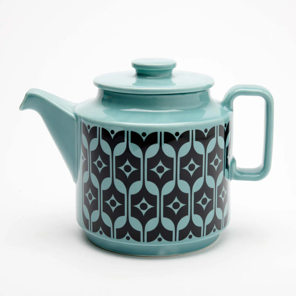 Magpie x Hornsea teapot in blue with a black geometric pattern band