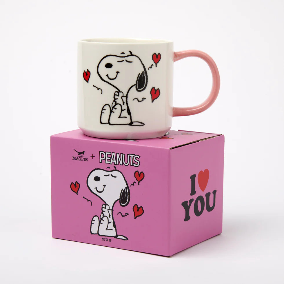I Love You mug on its pink Peanuts gift box