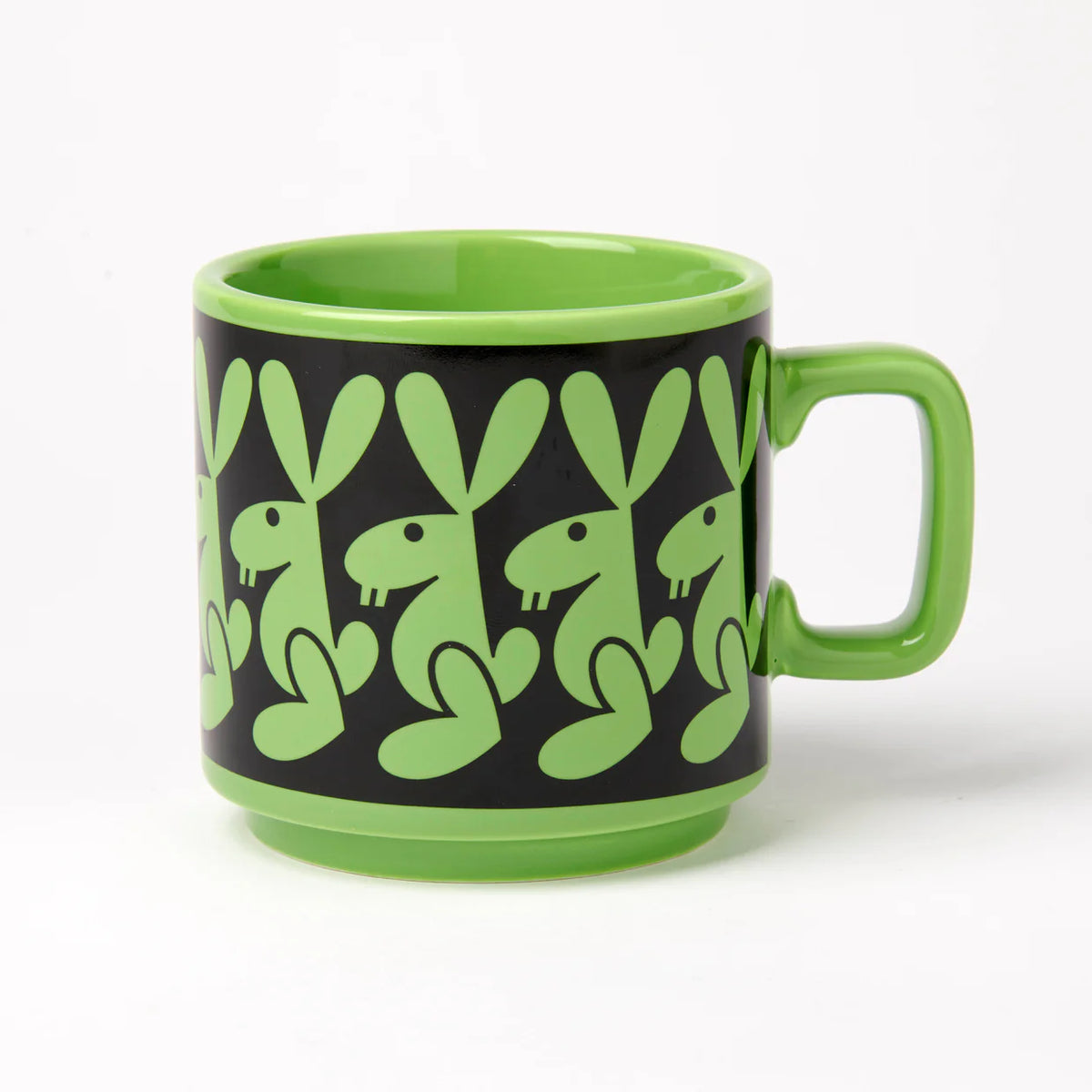 Magpie x Hornsea green mug with black and green rabbits