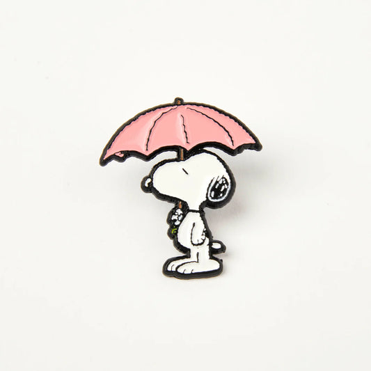 Peanuts enamel pin: Snoopy under a pink umbrella