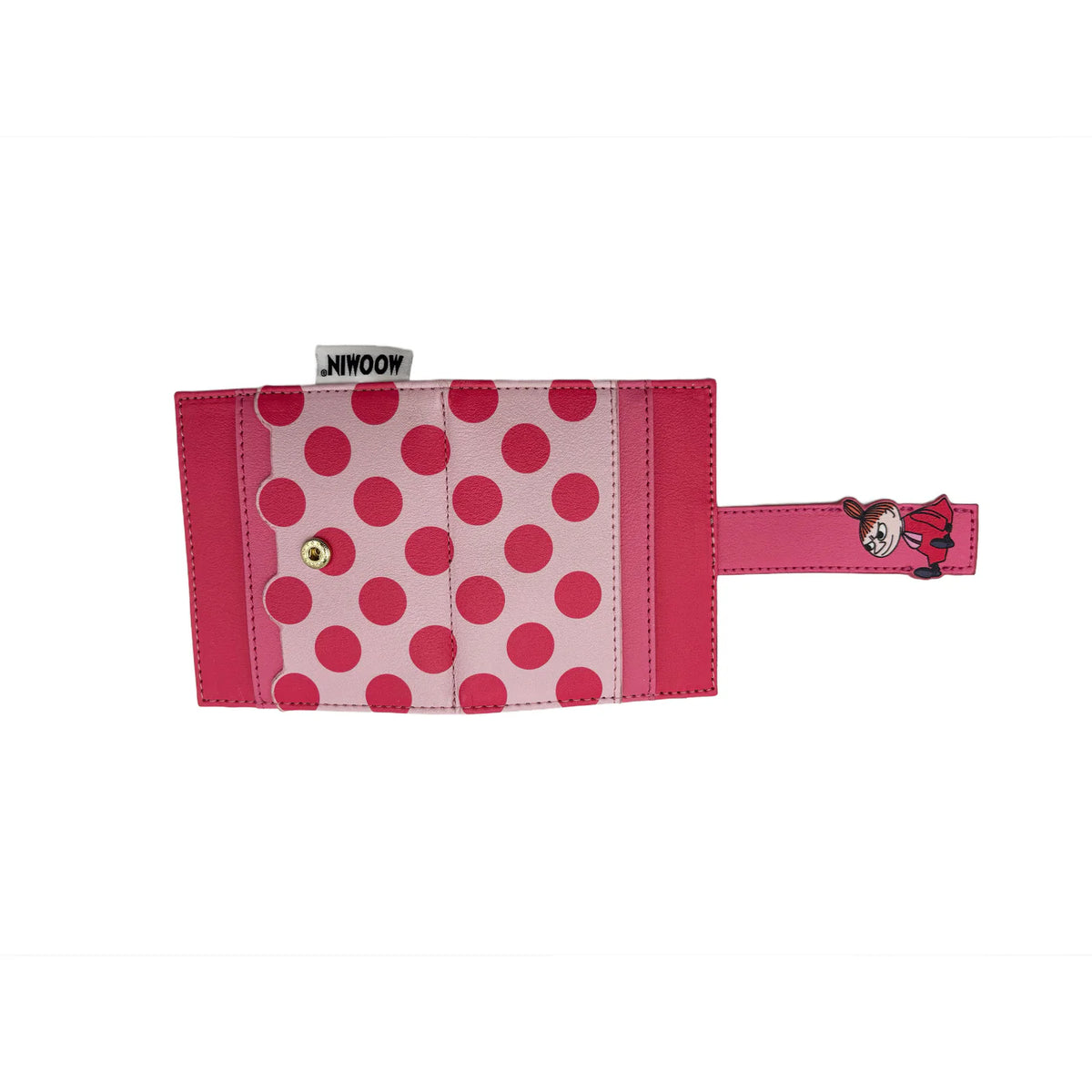 Little My wallet opened out, showing the polka dot lining