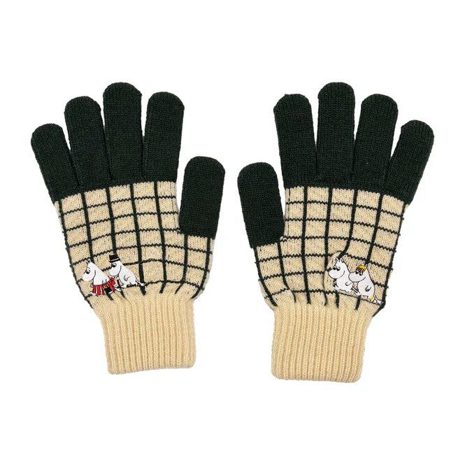 Moomin chequered gloves laid flat