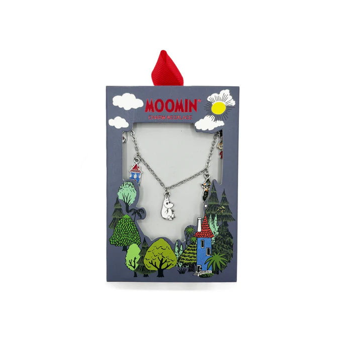 Moomin family charm necklace in its illustrated gift box