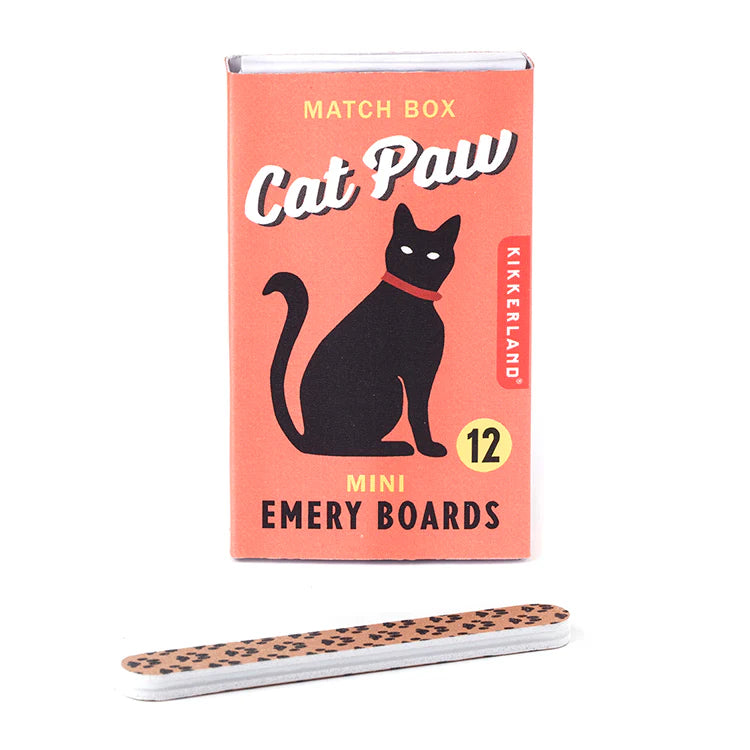 Kikkerland Cat Paw mini emery boards in a matchbox with a black cat