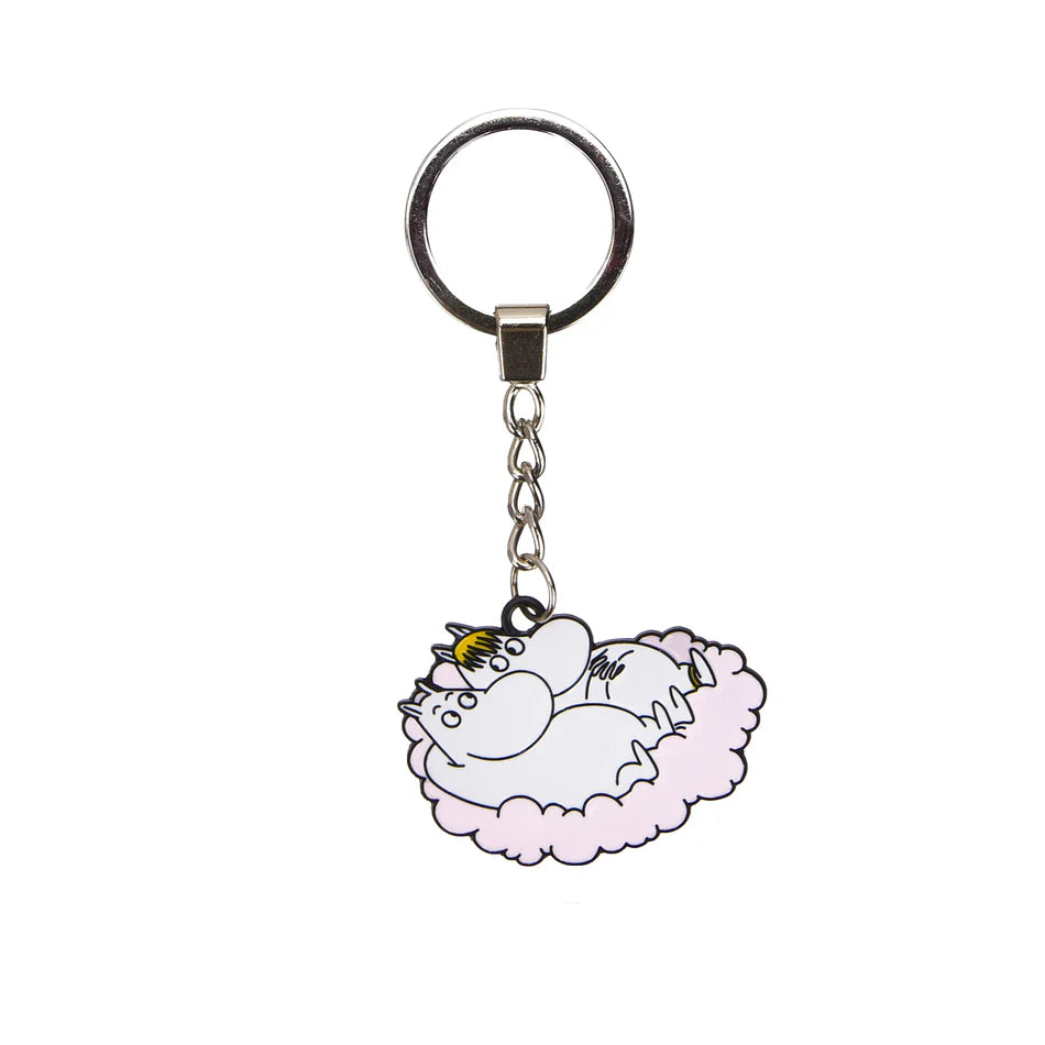 Moomin metal key ring: Moomintroll lying on a pink cloud