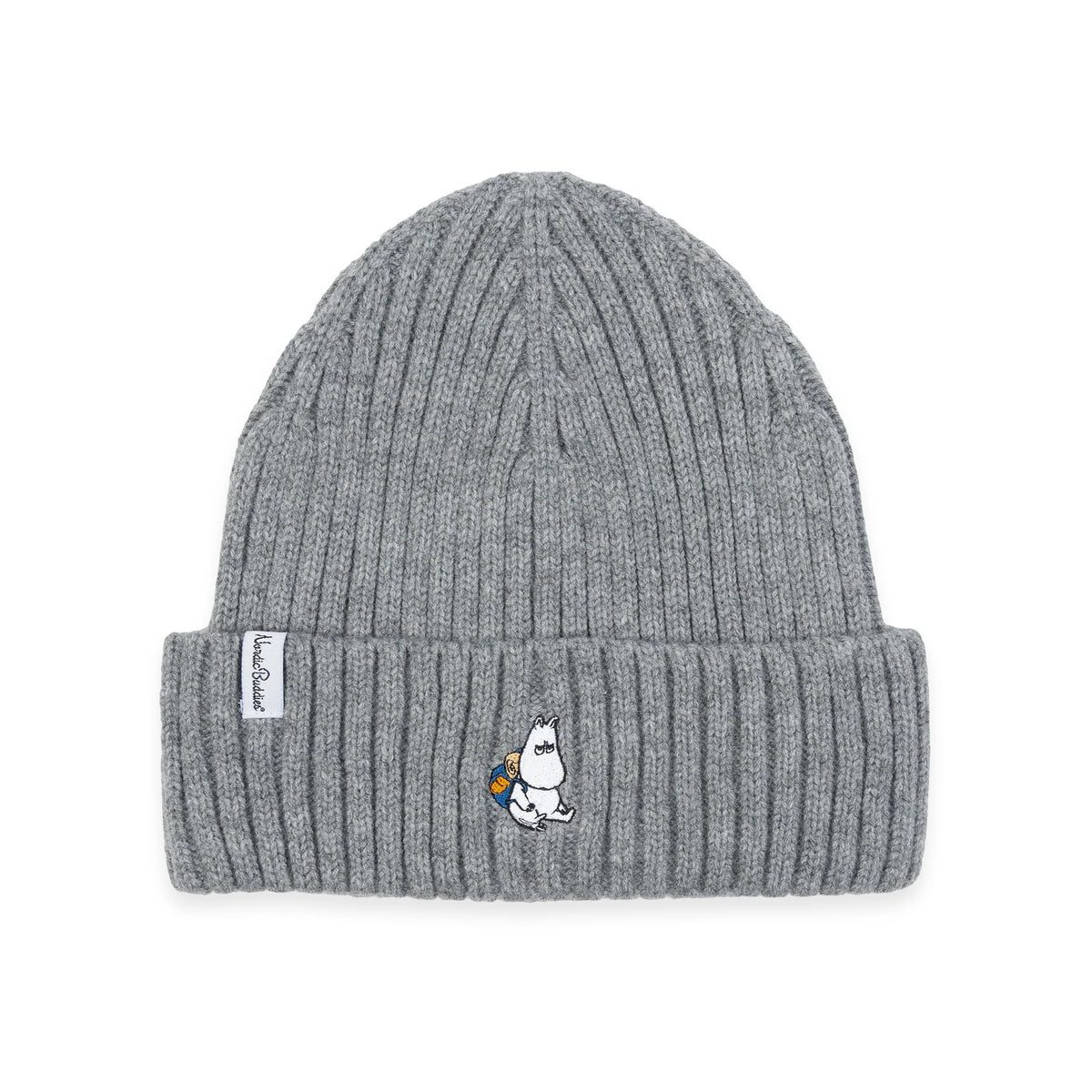 Grey ribbed beanie with an embroidered Moomintroll