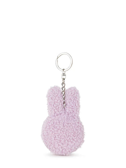 Back of the lilac Miffy key ring: plain fluffy teddy fabric with the silver chain and ring