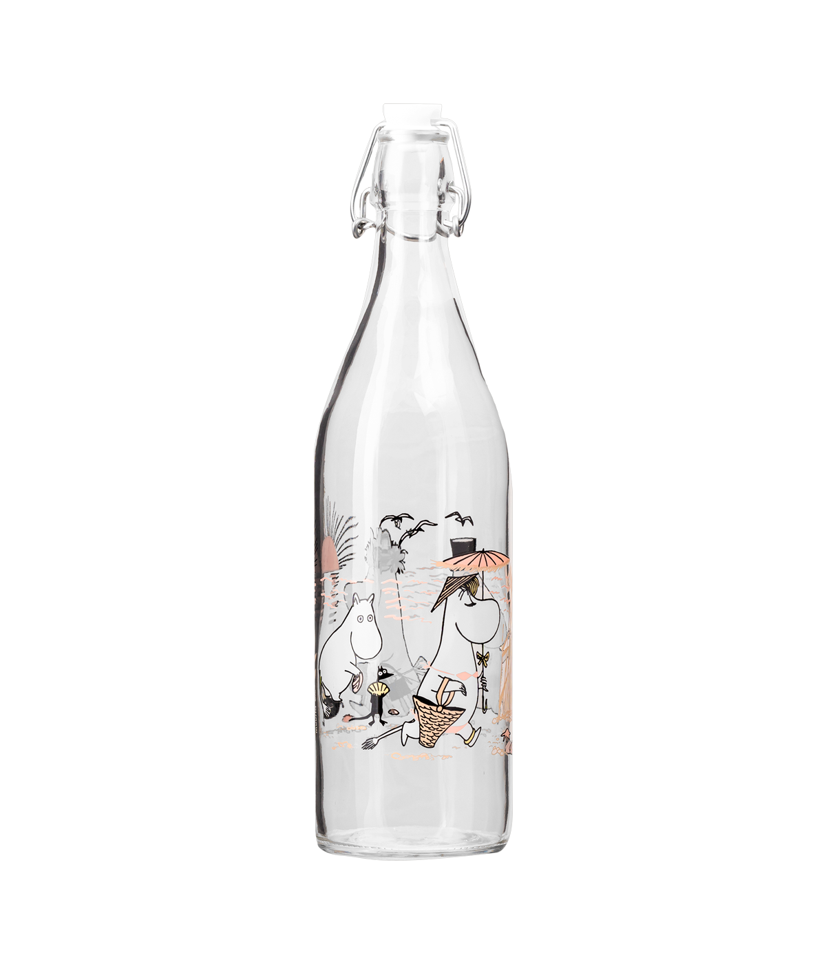 Moomin beach bottle turned to show Moominpappa