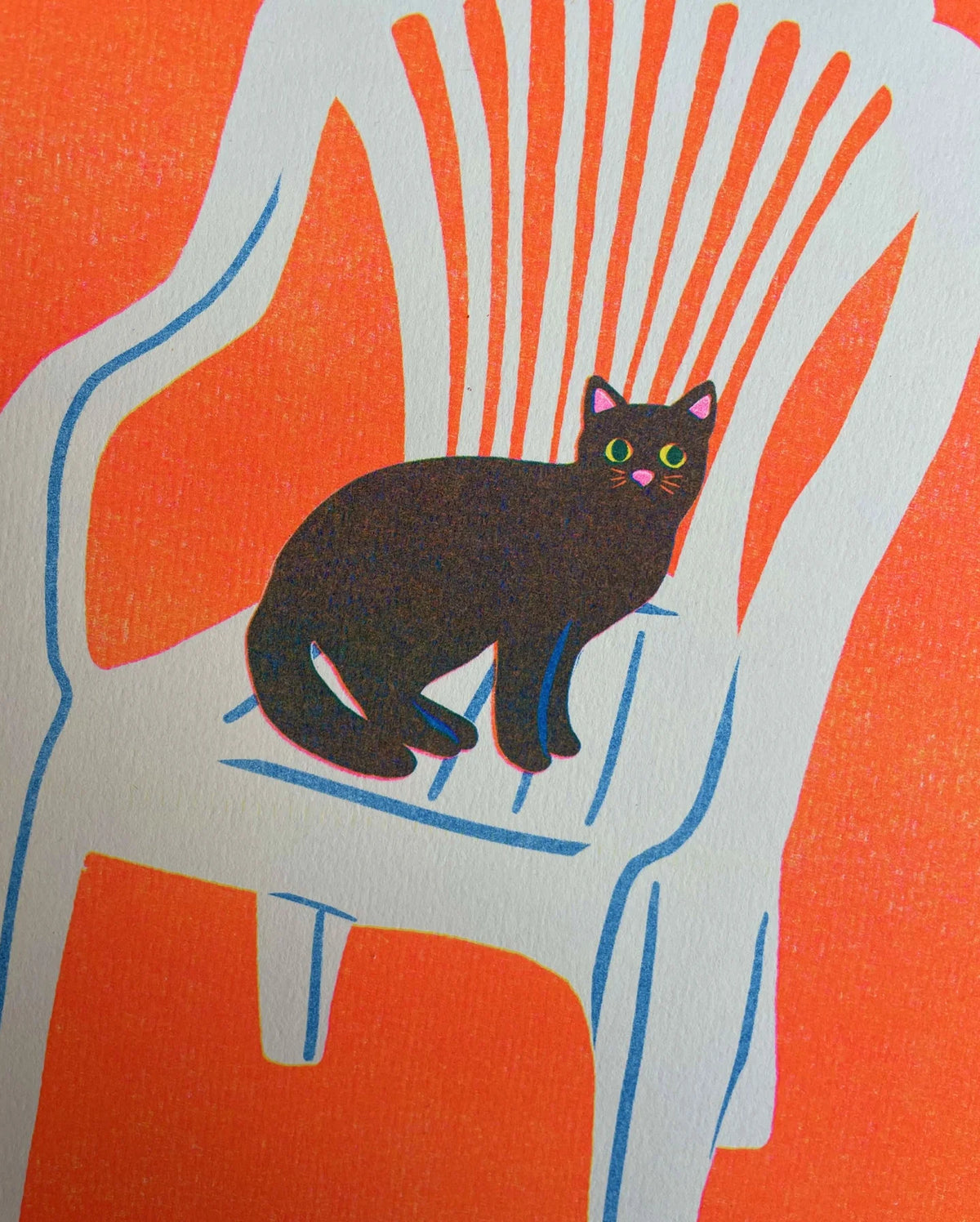 Black cat on a white chair print, detail