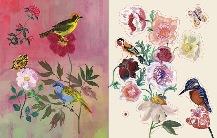 Sticker pages of birds and flowers