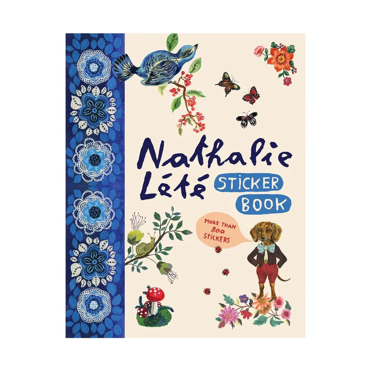 Nathalie Lété Sticker Book cover with flowers, birds and a dog in a waistcoat