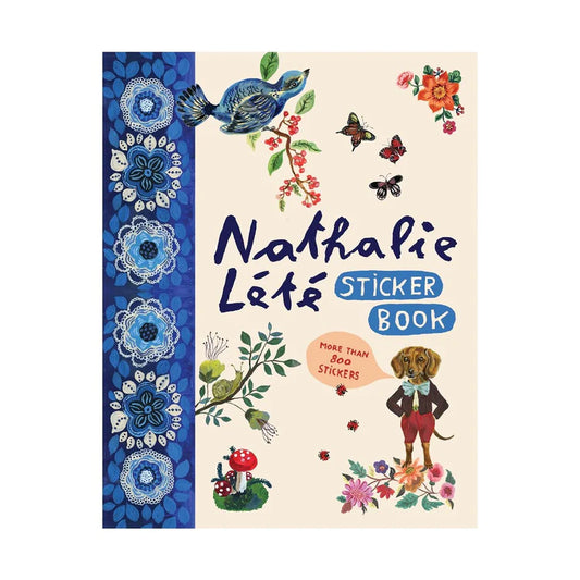 Nathalie Lété Sticker Book cover with flowers, birds and a dog in a waistcoat