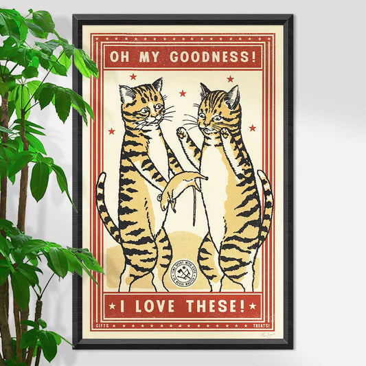 Framed screenprint of two tabby cats with a fish: Oh my goodness! I love these!