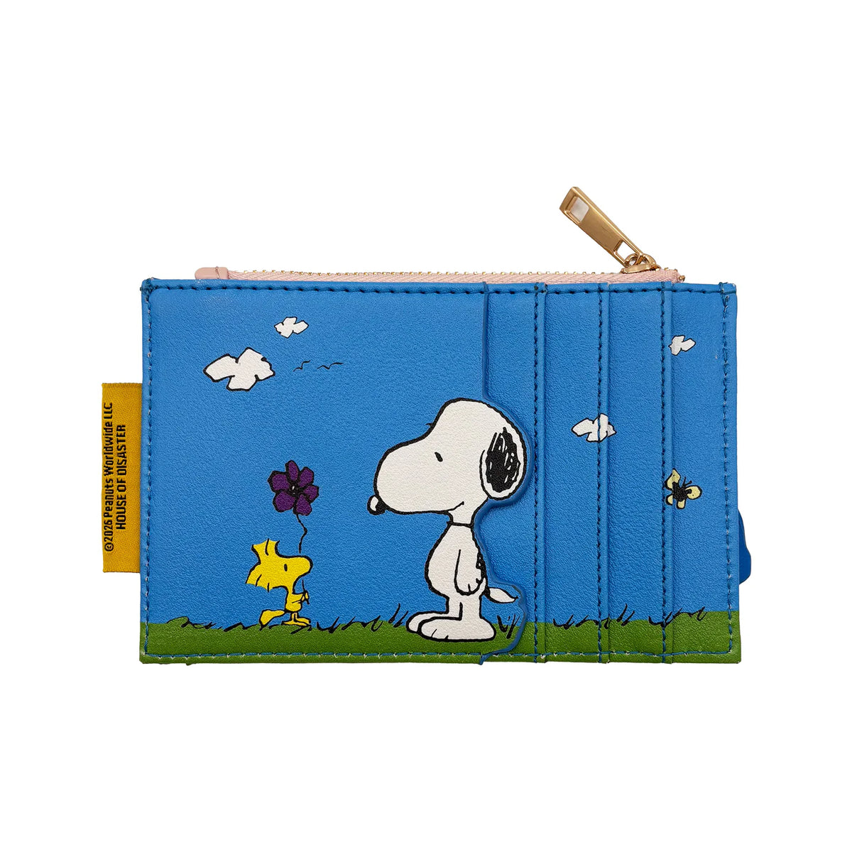 Back of the Peanuts bus purse, Snoopy and Woodstock with a flower