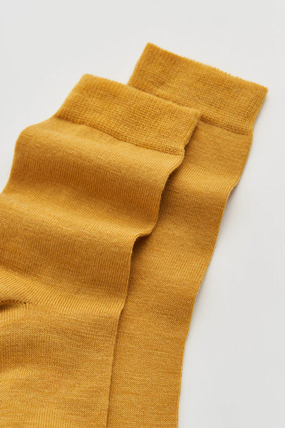 Close-up of the smooth golden yellow merino knit