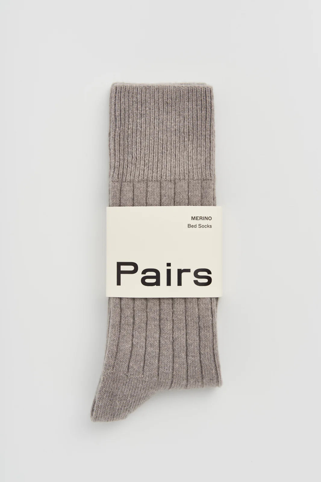 Pairs merino bed socks in grey, ribbed, with a Pairs paper band
