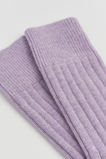 Close-up of the ribbed parma violet merino knit