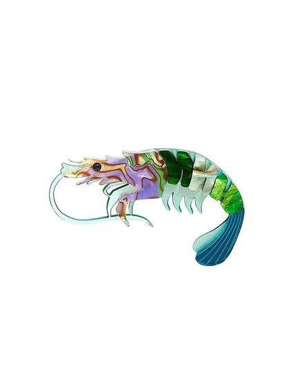 Iridescent acrylic prawn brooch in pastel colours