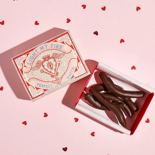 Light My Fire chocolate-covered orange peel in an open matchbox-style box