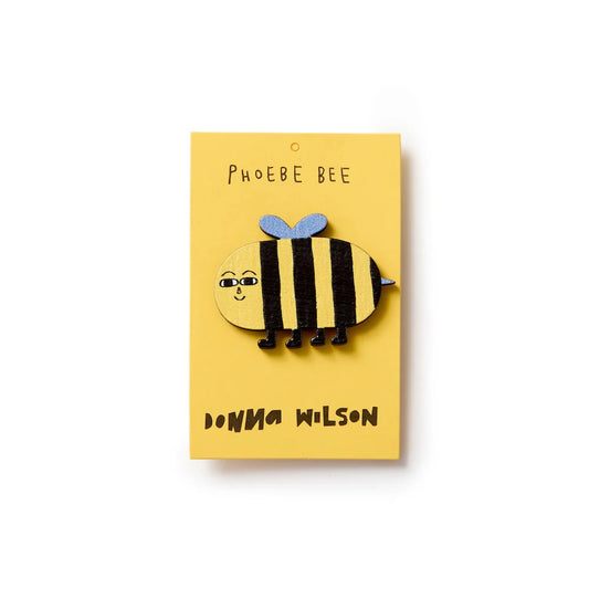 Donna Wilson Phoebe Bee pin badge on its yellow card