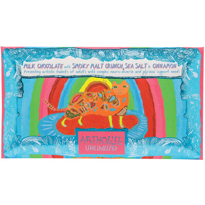 Arthouse Unlimited Rainbow Cat milk chocolate with smoky malt crunch, sea salt and cinnamon