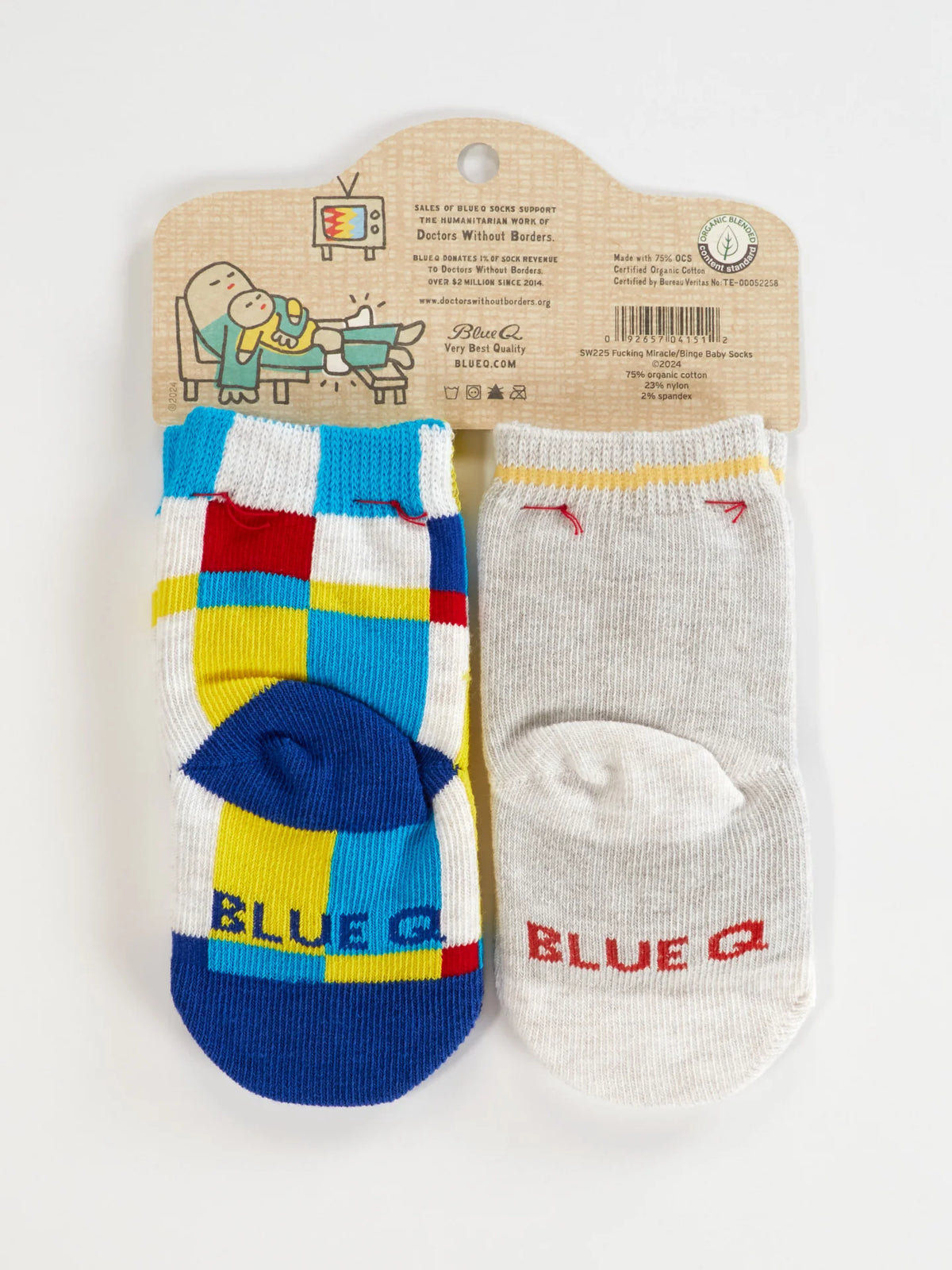 Back of the baby socks pack with the colourful grid soles