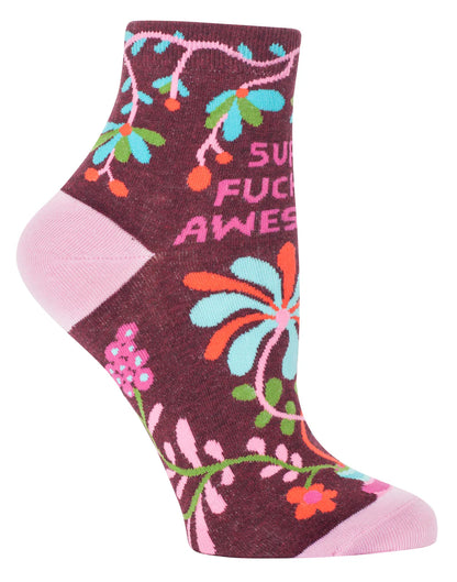 Side view of the Super fucking awesome sock with a pink heel