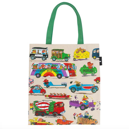 Other side of the Richard Scarry tote: more Busy World vehicles, including the Rainbow Bus, a cement mixer and a pickle car
