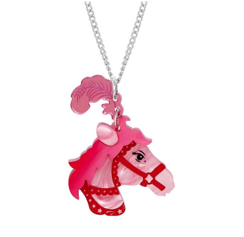 Tatty Devine pink pony pendant: a pink carousel horse head