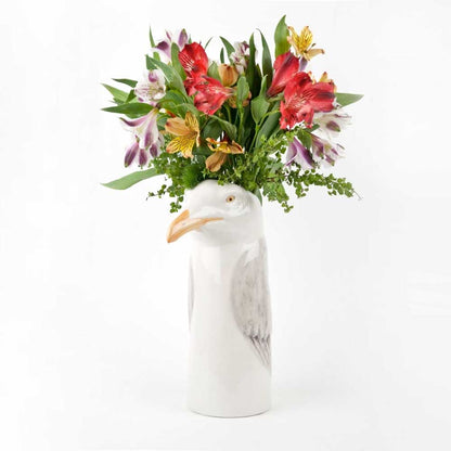 Quail ceramic herring gull vase filled with alstroemeria flowers