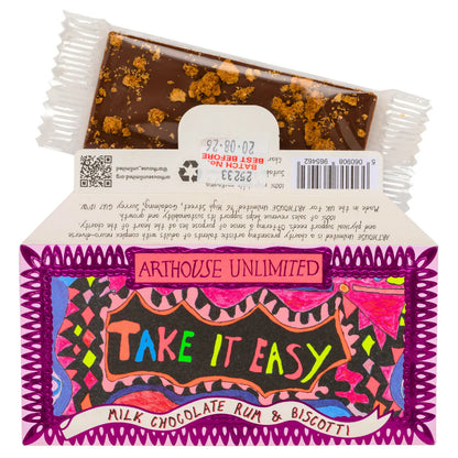 Take It Easy mini bar with the chocolate pulled out