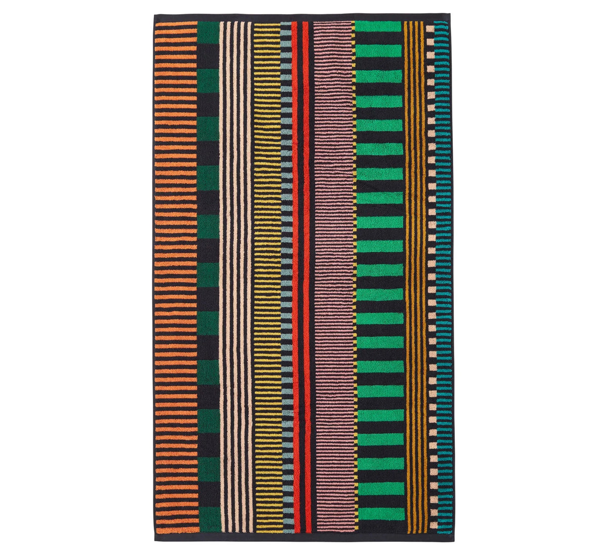 Donna Wilson bath towel in multicoloured stripes and dashes