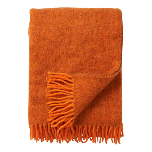 Klippan brushed Gotland and lambswool throw in orange with fringed ends